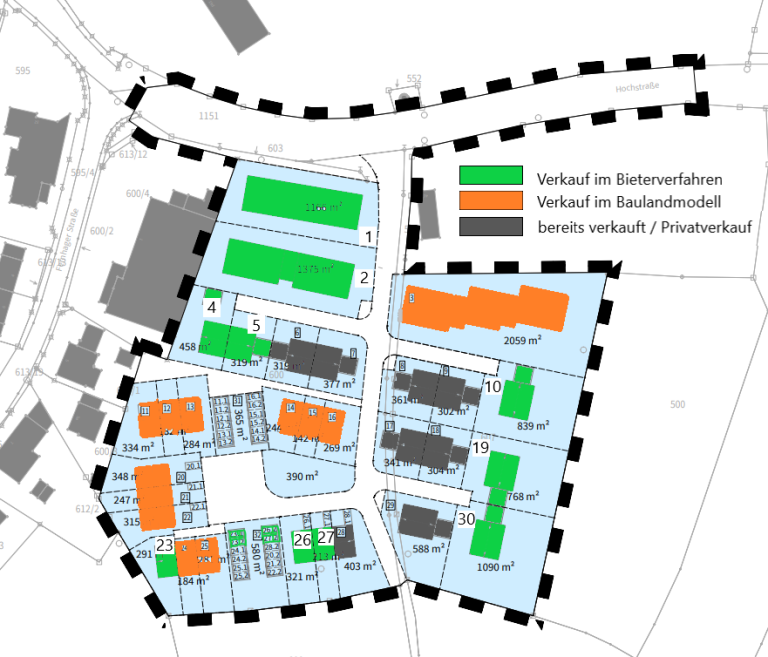 Grundstücksplan Südhang Verkaufsphasen